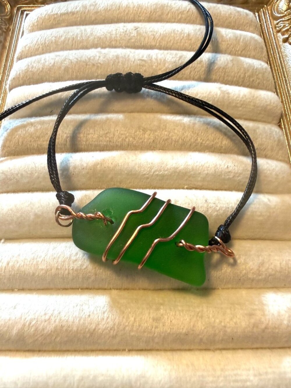 New Caribbean Green Sea Glass Bracelet – Puerto Rico Treasure with Copper-Tone W